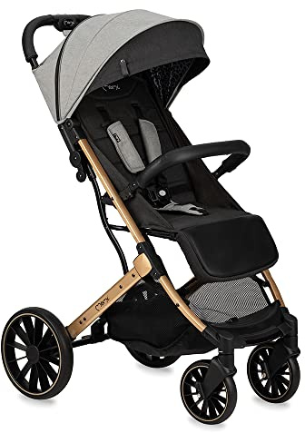 MoMi ESTELLE DAKAR Kinderwagen ab 6. Monat (bis 22 kg), klappbarer Buggy mit 5-Punkt-Sicherheitsgurt, Einkaufskorb Liegefunktion, Teleskop-Stange zu Ziehen, steht nach Zusammenklappen Leopard, Grau