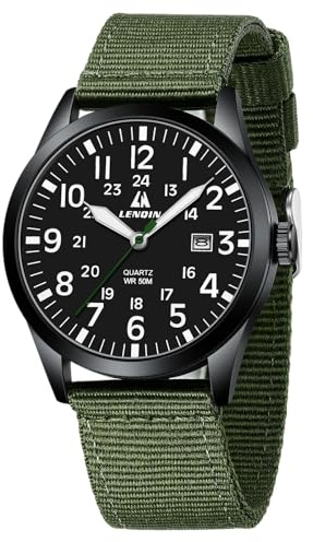 LN LENQIN Herrenuhren Analog Quarzuhren mit Nylonbändern 30M wasserdicht Armbanduhren für Männer leichte einfache Feld Uhren mit Datum