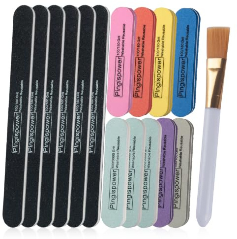 Pingispower Nagelfeilen & Polierblöcke, 16 Stück Professionelle Nagelfeile & Nagelpufferblock für Natur & Friseursalon, 100/180 & 600/3000 Grit aschbar, wiederverwendbares Nagelpflegewerkzeug