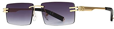 kachawoo Randlose Herren-Sonnenbrille mit Verlaufslinsen, Retro-Rechteck-Sonnenbrille für Männer und Frauen, rahmenlose Brille, modisches Markendesign (gold with grey)