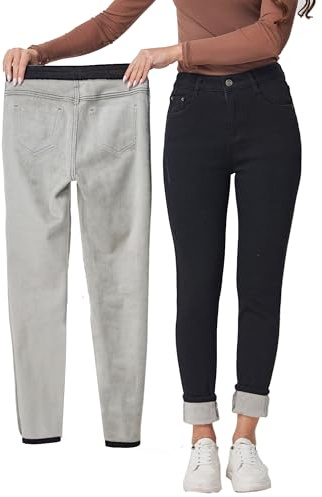 Yehopere Damen Winter Fleece Gef¨¹ttert Jeans Slim Fit Warm Skinny High Waist Denim Jeans