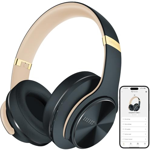 DOQAUS Kopfhörer Kabellose Bluetooth, Bluetooth Kopfhörer Over Ear mit App Steuerung & 9 EQ Modi, 90 Std. Akkulaufzeit, HiFi Stereo Bass, Leicht Faltbar mit Mikrofon, für Reisen, Arbeit & Alltag, Grau
