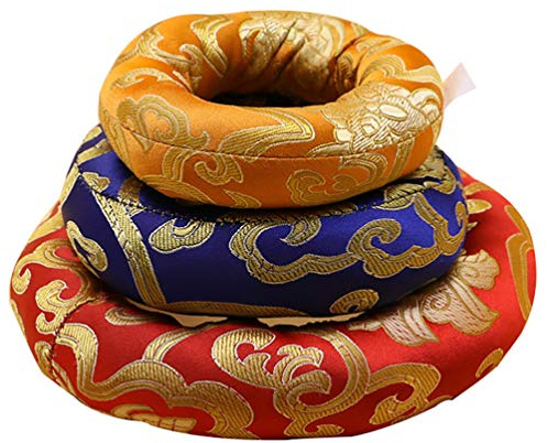 EXCEART Tibetische Klangschalen-Set: 3 Stück Klangschalen mit Kissen und Ring - Buddhistische Ritualinstrumente in Zufallsfarbe, 8/10/12 cm