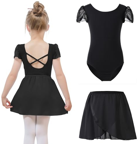 Bezioner Ballettkleidung mädchen mit Abnehmbarem Ballettrock Tanzbody Puffärmel Balette Kleidung Mädchen Ballettanzug Kinder