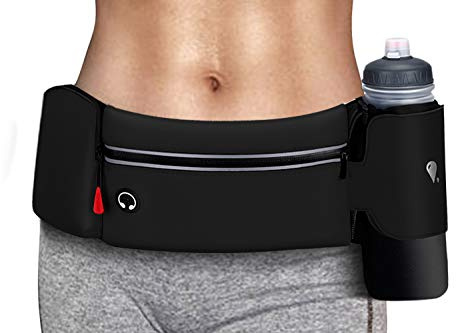 Sport Bauchtasche Gürteltasche mit Faltbarem Flaschenhalter (Flaschen nicht im Lieferumfang enthalten), Laufgürtel Trinkgürtel Hüfttasche Lauftasche Handyhalterung Joggen Handy für Damen und Herren