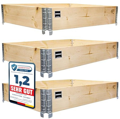 Schroth Home Hochbeet 120x80x20cm rechteckig 3 Stück - optional mit Rankhilfe- Palettenrahmen aus Holz - Hochbeet für Garten - faltbar - steckbar & stapelbar