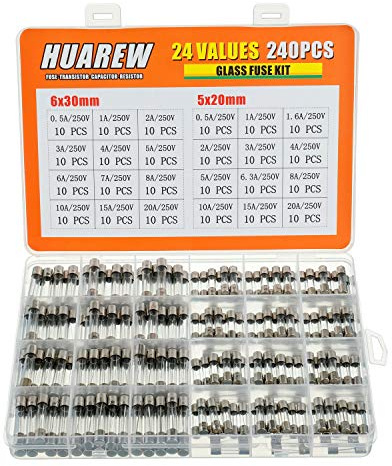 HUAREW 24 Werte 240 Stück Schnell schmelzen Glas sicherungen 250 V Spannung 5x20 mm 0,5 1 1,6 2 3 4 5 6,3 8 10 15 20 A 6x30 mm 0,5 1 2 3 4 5 6 7 8 10 15 20 A ampere Klassifizierungs kit