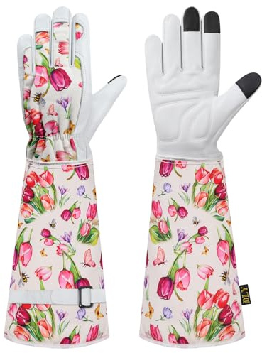 DLY Gartenhandschuhe-Damen und Herren, Gartenhandschuhe Dornenfest-Rosenhandschuhe, Lange-Dornenfeste-Leder-Garten-Handschuhe, Arbeitshandschuhe mit Unterarmschutz