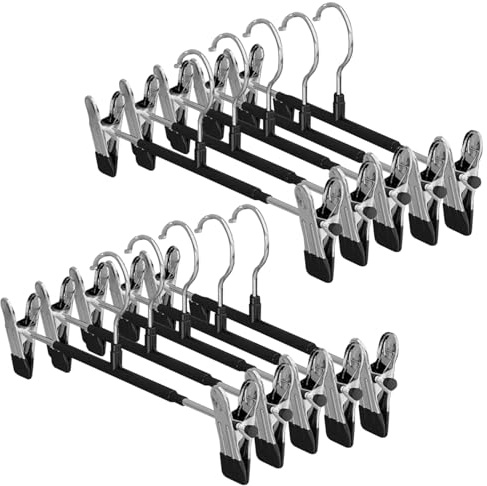 Dunkwckore 10 Stück Hosenbügel Klemmbügel, Hosenspanner Kleiderbügel aus Metall, Platzsparend Rockbügel, rutschfeste Gummierte und Verstellbare Klammern für Hängende Hosen Socken Mäntel, Schwarz