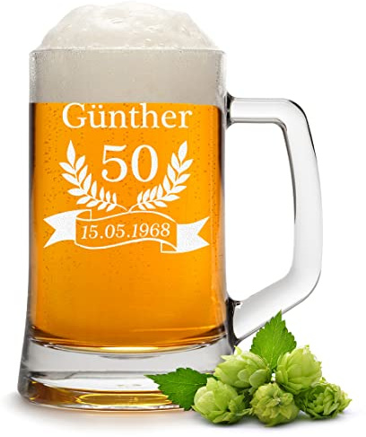 polar-effekt Bierkrug 0,3 Liter aus Glas mit Henkel Vatertagsgeschenk - personalisierte Gravur - mit Namen - Bierglas für Papa - Männergeschenk - Pils, Weizenbier und Craftbeer - Geburtstagsgeschenk