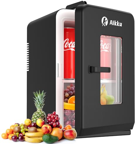 Aikku Mini Kühlschrank 2 in 1 Mini Kühlschrank mit Kühlen und Wärmenfunktion 15L Kleine Kühlschrank 12V DC/220V AC für Hause, Autos, Büros Schwarz