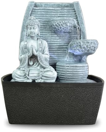 Innenbrunnen Zimmerbrunnen Feng Shui Weisheit LED Beleuchtung 24 cm, Grau