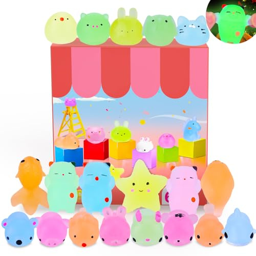 Squishy Leuchtend 30 Stück Mini Squeeze Spielzeug Mochi Squishies Fluoreszierende Squeeze Kawaii Anti Stress Spielzeug Party Geschenke Dekoration für Jungen und Mädchen, Zufälliger Stil und Farbe