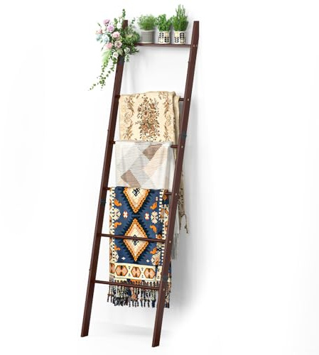 BAMBANG Handtuchleiter Kleiderleiter Holz,180cm Handtuchhalter Leiter Dekoleiter Kleiderständer Schlafzimmer,Holzleiter Deko Handtuch Leiter Vintage,Kleiderablage Stehend Bad,Blanket Ladder Rack,Braun