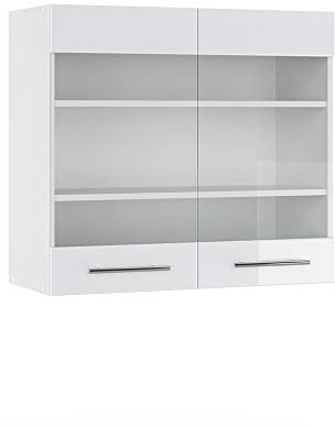 Vicco Küchenglasschrank Fame-Line, Weiß Hochglanz, 80 cm, zur Kombination mit weiteren Modulen der Fame-Line Serie