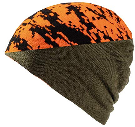K & S Wendemütze Jagd Orange Signalcamo/Olivgrün Sichtbarkeit Drückjagd Treibjagd Beanie Mütze