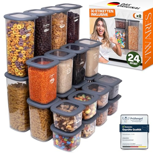Viwares Vorratsdosen mit Deckel Luftdicht, 24er Vorratsbehälter Set BPA-Frei, Vorratsdose zur Müsli Mehl Aufbewahrung Küche, Praktische Organizer Küche, Frischhaltedosen für Lebensmittelaufbewahrung