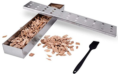 Dailyart Räucherbox für gasgrill und Holzkohlegrills, Smokerbox aus rostfreiem Edelstahl für Hickory, Apfel Räucherchips, Grill zubehör männer Geschenk, einschließlich Silikonpinsel