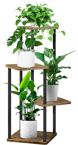 YOCOMEY 4-Tier Hölzern Blumenregal Pflanzenregal, Mehrstöckig Blumenständer Pflanzenständer Blumenbank Blumentreppe Pflanzentreppe Standregal für Innen Garten Balkon Deko(Schwarz)