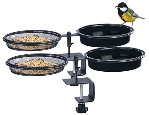 Royal Gardineer Vogeltränke Vogelbad: 2er-Set 2in1-Vogeltränke und Futterstation mit Klemmhalterung (Balkon, für Sommer, Schal)