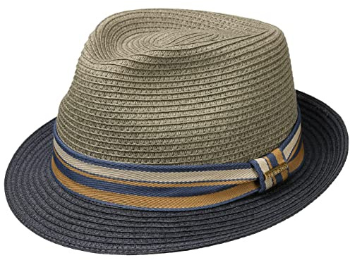 Stetson Licano Toyo Trilby Strohhut UV Schutz 40+ Damen Herren Frühling Sommer dunkelblau L (58-59 cm)