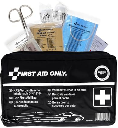 First Aid Only Kfz Verbandtasche DIN 13164 | Auto Verbandskasten als Erste Hilfe Set für HU (StVO-konform) | Notfalltasche für Auto und Motorrad | P-51007 00