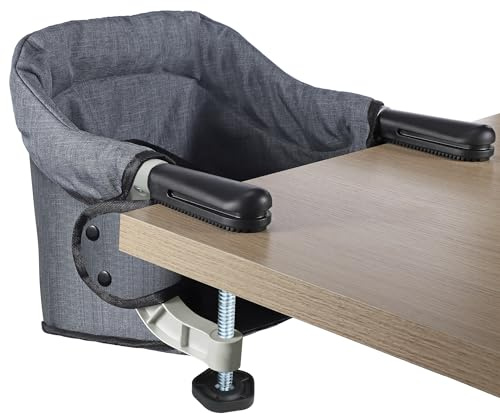 Toogel Klappbarer Tischsitz, Tragbarer Baby Hochstuhl mit Sicherheitsgurt, Kinderstuhl zum Anklippen, Sitzerhöhung Stuhlsitz Babysitz mit Transporttasche für Zuhause und Unterwegs (Grau)