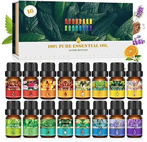 Ätherische Öle Set, 16 PCS Duftöle Set, Naturrein Ätherische Öle für Diffuser, Duftlampe, Entspannung, Kerzenherstellung, Essential Oils Geschenkset, Weihnachten Geschenke für Frauen und Familie