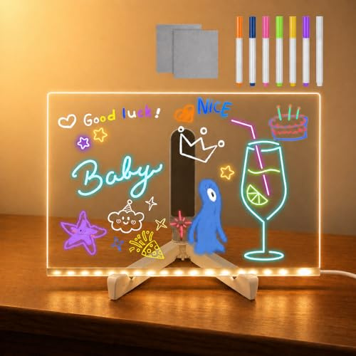 ACMHNC LED Zeichenbrett Kinder, 30 × 20 cm Notiztafel mit 7 Farben Stift | USB Leuchtendes Acryl Maltafel für Mädchen Junge Geschenk, Abwischbare, Schalter, Drawing light für Malen, Schreiben