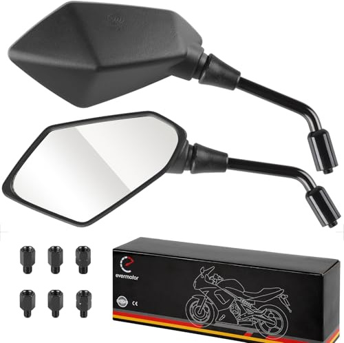 evermotor Motorrad Spiegel E-Geprüft, Roller Spiegel M8 M10 Universal | E11 geprüft, 156×88 mm, ABS + Stahl Konstruktion, für Quad Roller ATV Moped Scooter Schwarz, 2 Stück