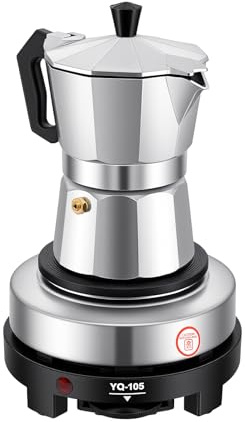 ACROSSPART Elektrische Espressomaschine, Mokkakanne mit Elektrische Heizplatte, Esspressokaffeemaschine Klein, Einstellbare Temperatur Camping Kaffeemaschine (3 Tassen)