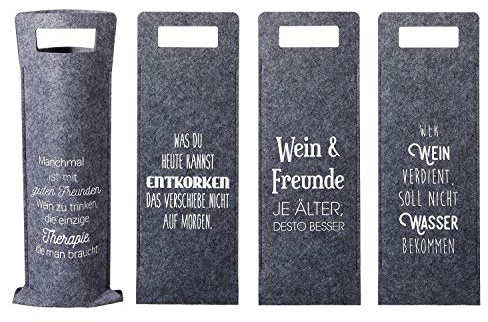 Unbekannt 4 Flaschentüten für Wein aus Filz mit Spruch 41 x 14,5 cm in Grau Geschenktasche