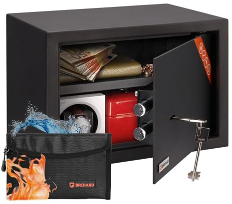 Brihard Familien Safe mit Doppelbartschloss - 25x35x25 cm Sicherheits-Tresor mit herausnehmbarer Ablage - Hochleistungs Tresor Passend für A4, Laptop