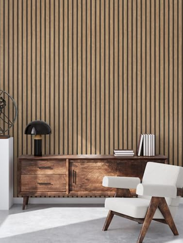 TAPETE LIVING Vliestapete Holzoptik 3D Holzpaneele Braun Beige Moderne skandinavische Wandpaneele Lamellenwand Naturholz