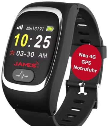 Notfall-ID James Notruf Uhr B8 4G ! NEUES Modell ! Senioren Notruf Armbanduhr, Sturzsensor für Senioren, Alarm Armbanduhr inkl. Roaming Simkarte, Notrufarmband, Notruf App, Notruf-Knopf, GPS Ortung