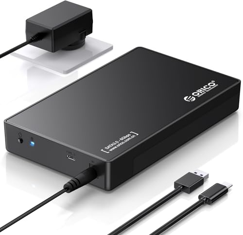 ORICO 3,5 Externes Festplattengehäuse SATA III auf USB3.1 Typ C für HDD werkzeuglose Installation Unterstützt UASP und 20TB Laufwerke Metal+ABS- Schwarz 3588C3