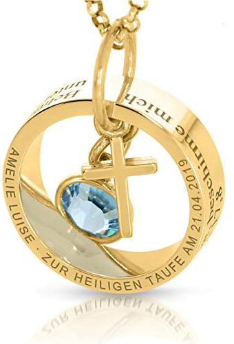 Taufring Gravur Taufkette Gold Kreuz Taufspruch Kommunion Silberkette Name Taufschmuck Mädchen Junge zur Taufe Geschenk Paten Geburtsstein | HANDMADE IN GERMANY