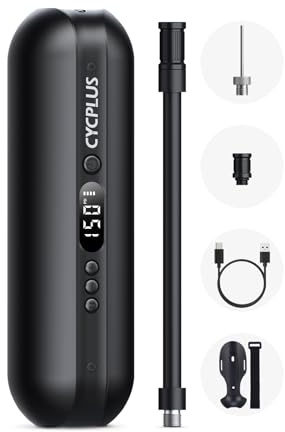 CYCPLUS Luftpumpe 150PSI Elektrischer Kompressor Tragbar Fahrradpumpe Mini Reifenpumpe mit Digital LED Anzeige LED Licht Wiederaufladbarer Li-ionen für alle Fahrräder Motorräder und Autos