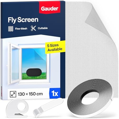 GAUDER Fliegengitter für Fenster - Insektenschutz ohne Bohren - Fliegengitter mit Klettband - Fliegennetz aus Polyester - Mückennetz & Moskitonetz für Fenster (130 x 150 cm - schwarz)