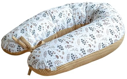 LOOLAY schwangerschaftskissen 170cm – Stillkissen und Lagerungskissen für Schwangere – 100% Öko-Tex Baumwolle – Ergonomisches Körperkissen mit Waschbarem Bezug (Taupe Waffel/Braun Wiese)