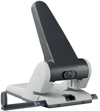 Leitz Extrastarker Registratur-Locher, Für 65 Blatt, Großer leistungsstarker Locher für müheloses Lochen im Büro, Aus Aluminiumdruckguss, recycelte Kunststoffteile, 100% recycelbar, Schwarz, 51800095