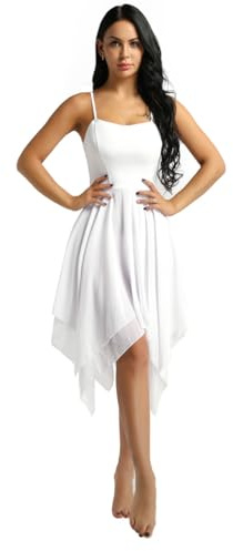 dPois Damen Tanzkleid Ballett Kleid Ärmellos aus Chiffon Swing mit Spaghettiträger Asymmetrische Tanzkostüme Latein Rumba Tango Kleid Ballsaal Dancewear