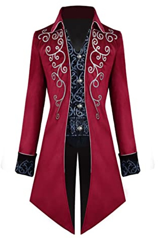 TSIRNK Mittelalter Kleidung Herren, Halloween Kostüm, Steampunk Vintage Frack Jacke