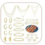 Morfetto Goldschmucksets für Frauen Trendige klobige goldene Creolen Goldene Accessoires Goldenes Halsketten- und Armbandset Goldenes Schmuckpaket
