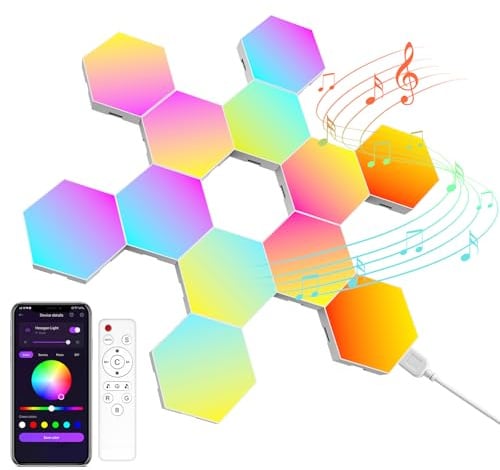 Kangtaixin Hexagon LED Gaming Wandleuchte 12pcs RGB Hexagon Panels – Playstation Lampe mit Musik Sync & App-Steuerung, Zimmer Deko, Deko Wohnzimmer & Deko Schlafzimmer, Wandbeleuchtung für Gamer Room