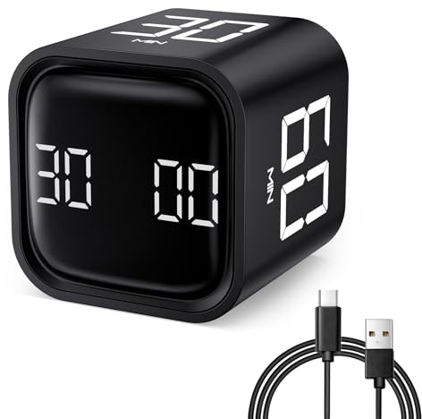 Milgeo Schwerkraft-Sensor-Timer, Timer mit Pomodoro-Technologie, Zeitmanagement-Tool, Würfel für ADHS, Arbeit, Büro, Studium, Aufgaben, Kinder, Kochen, Sport (schwarz)
