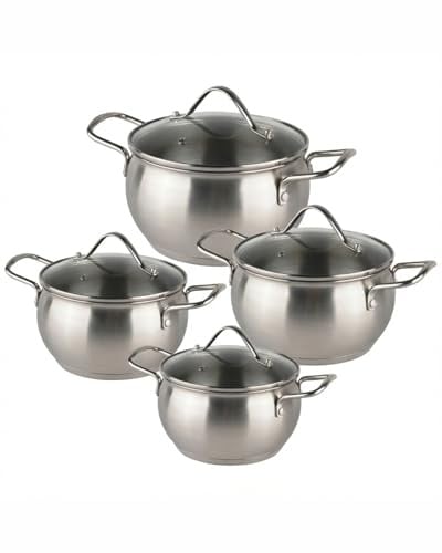 BAVARY Kochtopfset 8-teilig – Edelstahl 18/10 Topfset Induktion – Cookware Set mit hitzebeständigen Glasdeckeln – Kapselboden, energiesparend, stapelbar – Kochtöpfe für alle Herdarten, Ceran, Gas