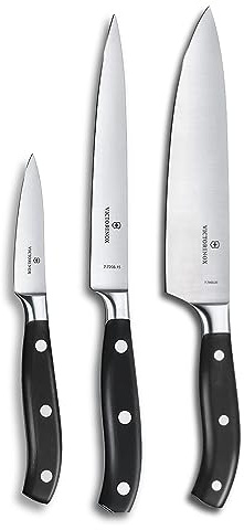 Victorinox Grand Maître, Profi Koch-Set, 3-teilig, gerader Schliff, Extra Scharf, Robuster Kunststoffgriff, schwarz