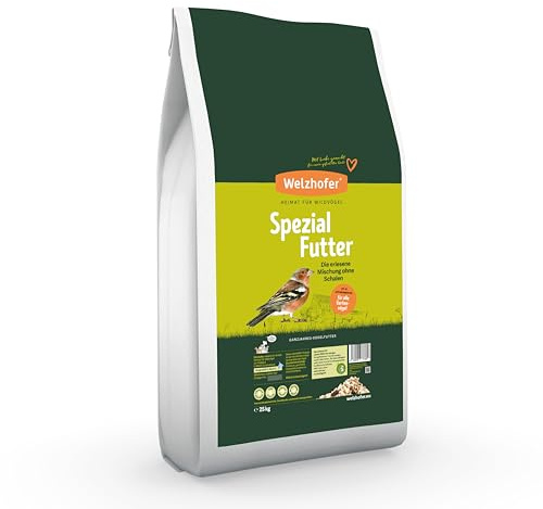 Welzhofer Spezialfutter für Wildvögel (25 kg) | Schalenlose Mischung für Balkon und Terrasse, für Beeren- und Körnerfresser, ohne Zusatzstoffe, unterstützt die Vitalität