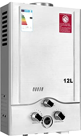 12LPM Gasdurchlauferhitzer, 24KW LPG Durchlauferhitzer mit Super Niedrigem 0,2 bar Startwasserdruck, für Zuhause Wohnmobile Kabinen Scheunen, Geeignet für Propan & Butan